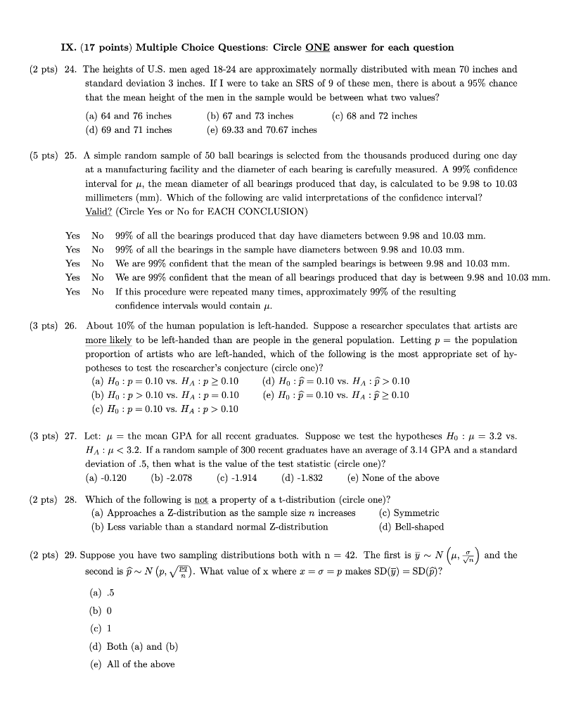 Solved IX. (17 points) Multiple Choice Questions: Circle ONE | Chegg.com