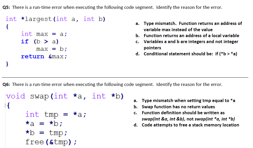 Solved Q5: There is a run-time error when executing the | Chegg.com