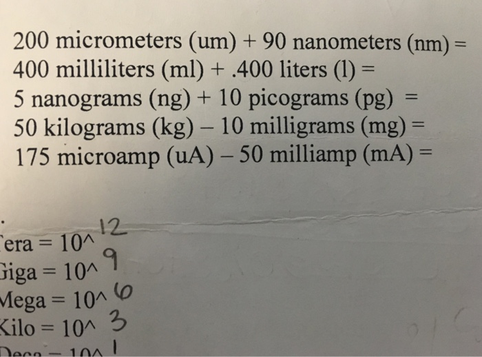 Solved 200 micrometers (um) + 90 nanometers (nm) 400