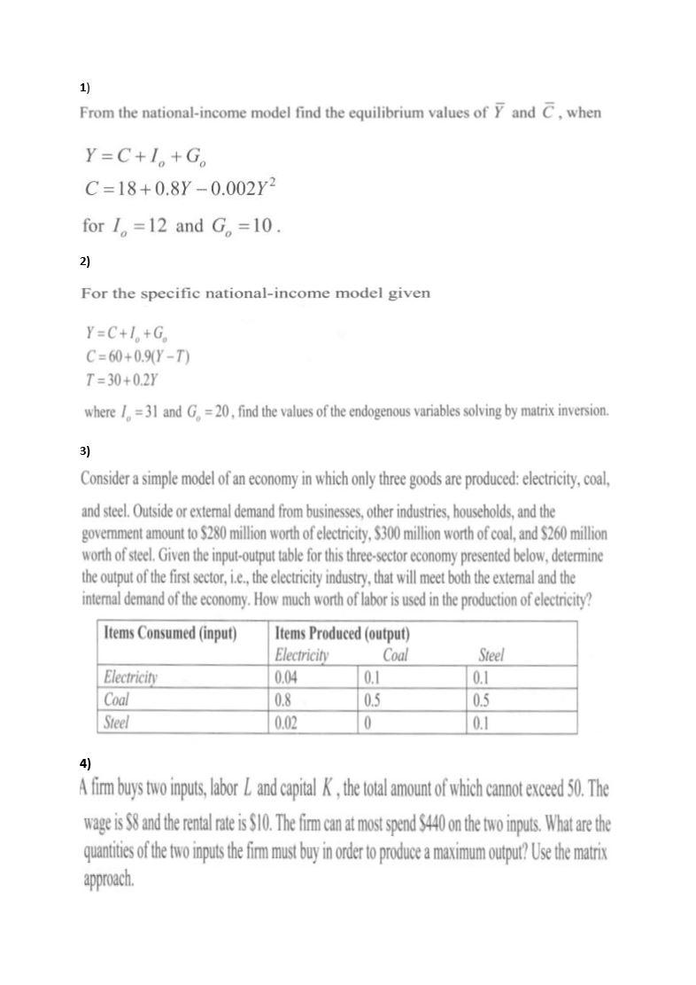 Solved 1) From The National-income Model Find The | Chegg.com