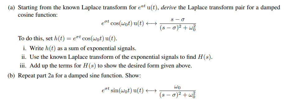 Solved A Starting From The Known Laplace Transform For