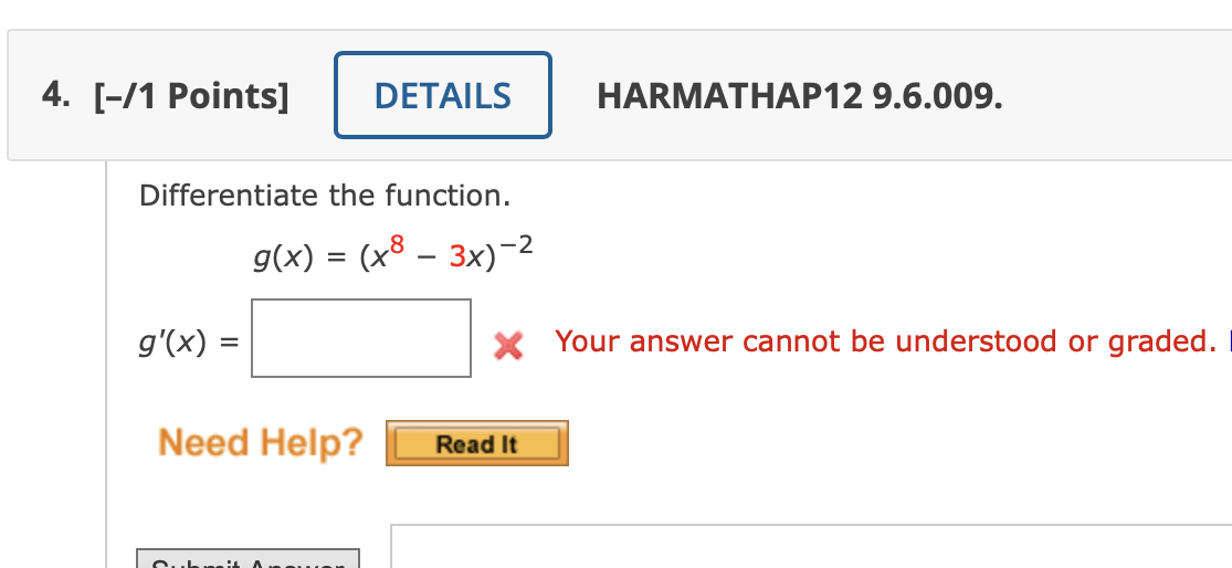 Solved Differentiate The Function G X X8−3x −2 G′ X ×