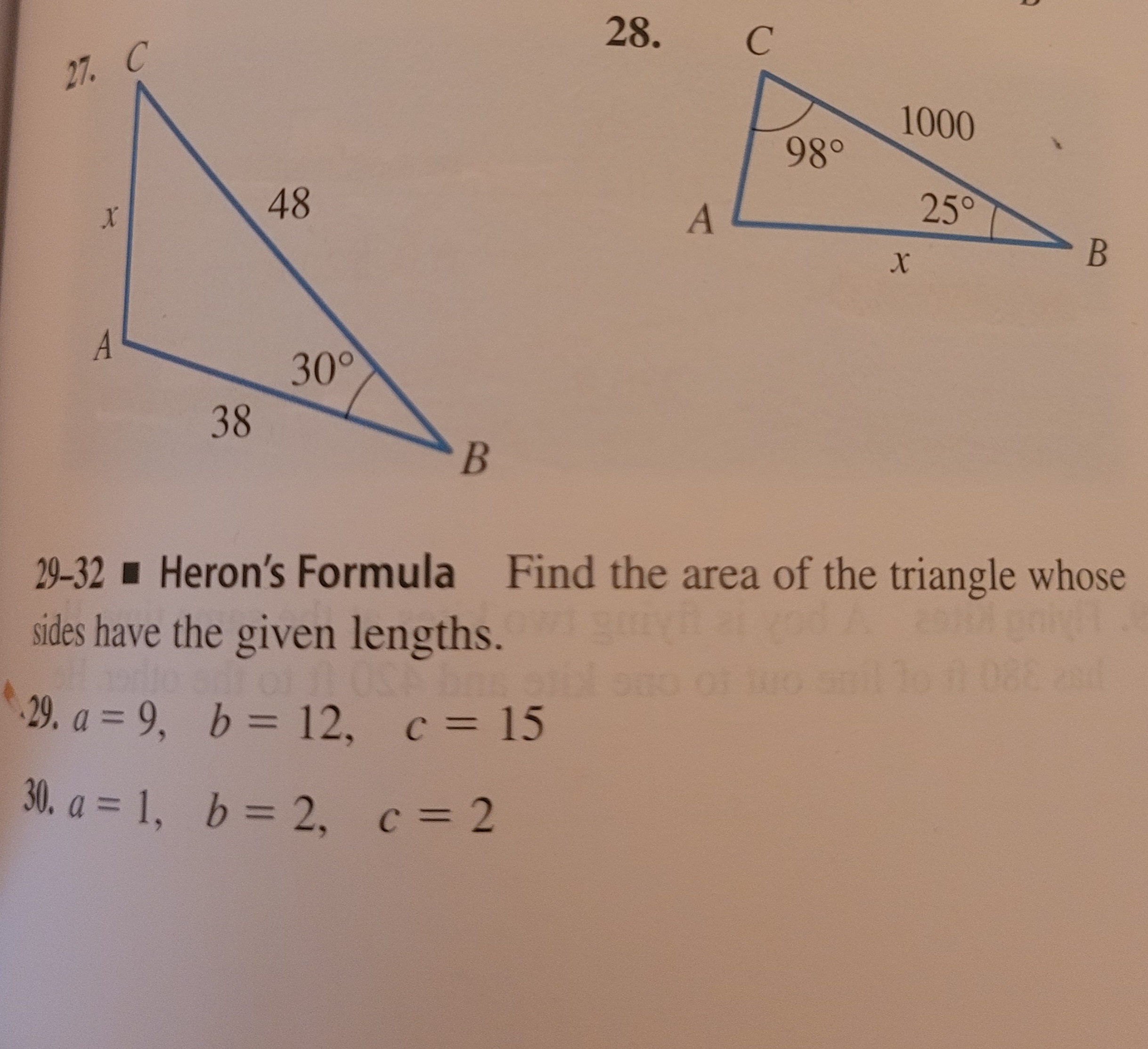 Solved 29-32 - Heron's Formula Find the area of the triangle | Chegg.com