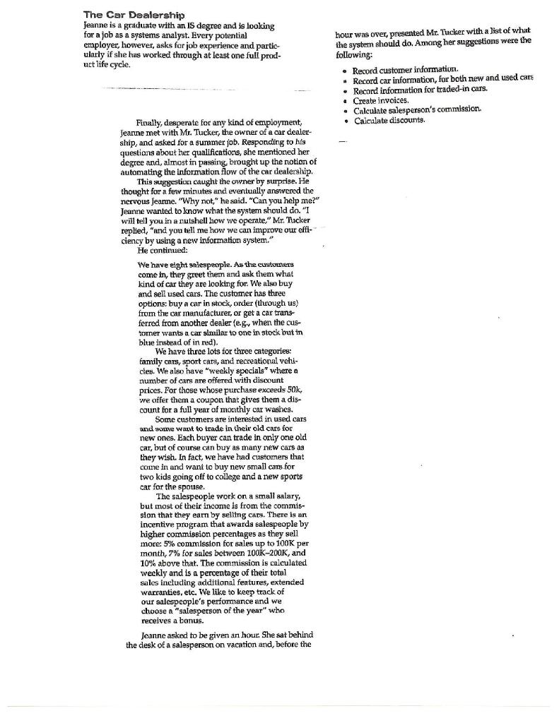 Solved The Car Dealership Questions Create