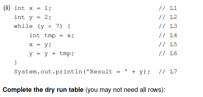 (ii) int \( \mathrm{x}=1 ; \quad \quad / / \mathrm{L} 1 \) int \( \mathrm{y}=2 ; \quad / / \mathrm{L} 2 \) while \( (\mathrm{