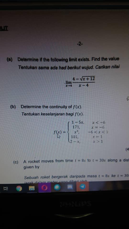 Solved 2 A Determine If The Following Limit Exists F Chegg Com
