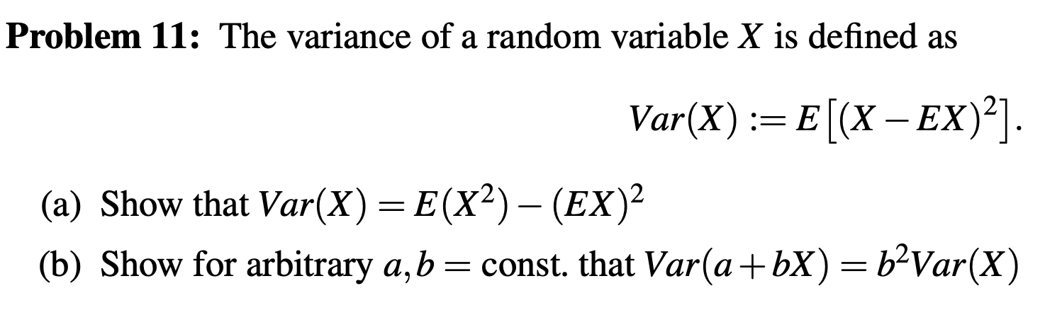 Solved Problem 11: The variance of a random variable X is | Chegg.com