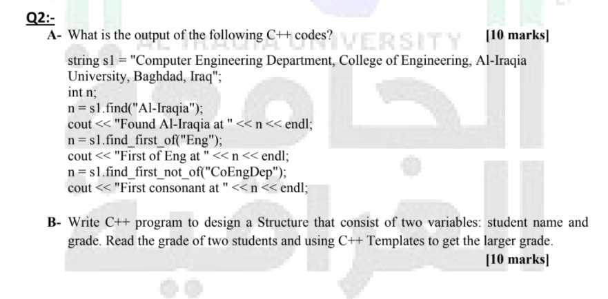 Solved Q2:- A- What is the output of the following C++ | Chegg.com