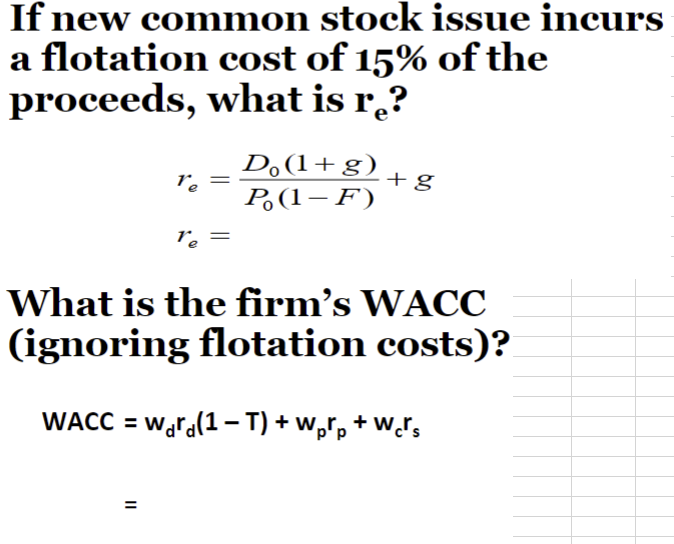 Solved If new common stock issue incurs a flotation cost of