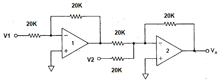 Solved The circuit of the figure. Is V1 subtracted from V2 | Chegg.com