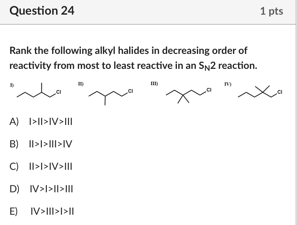 Solved Rank The Following Alkyl Halides In Decreasing Order