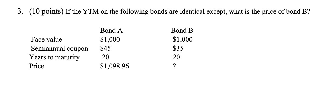 Solved (10 Points) If The YTM On The Following Bonds Are | Chegg.com