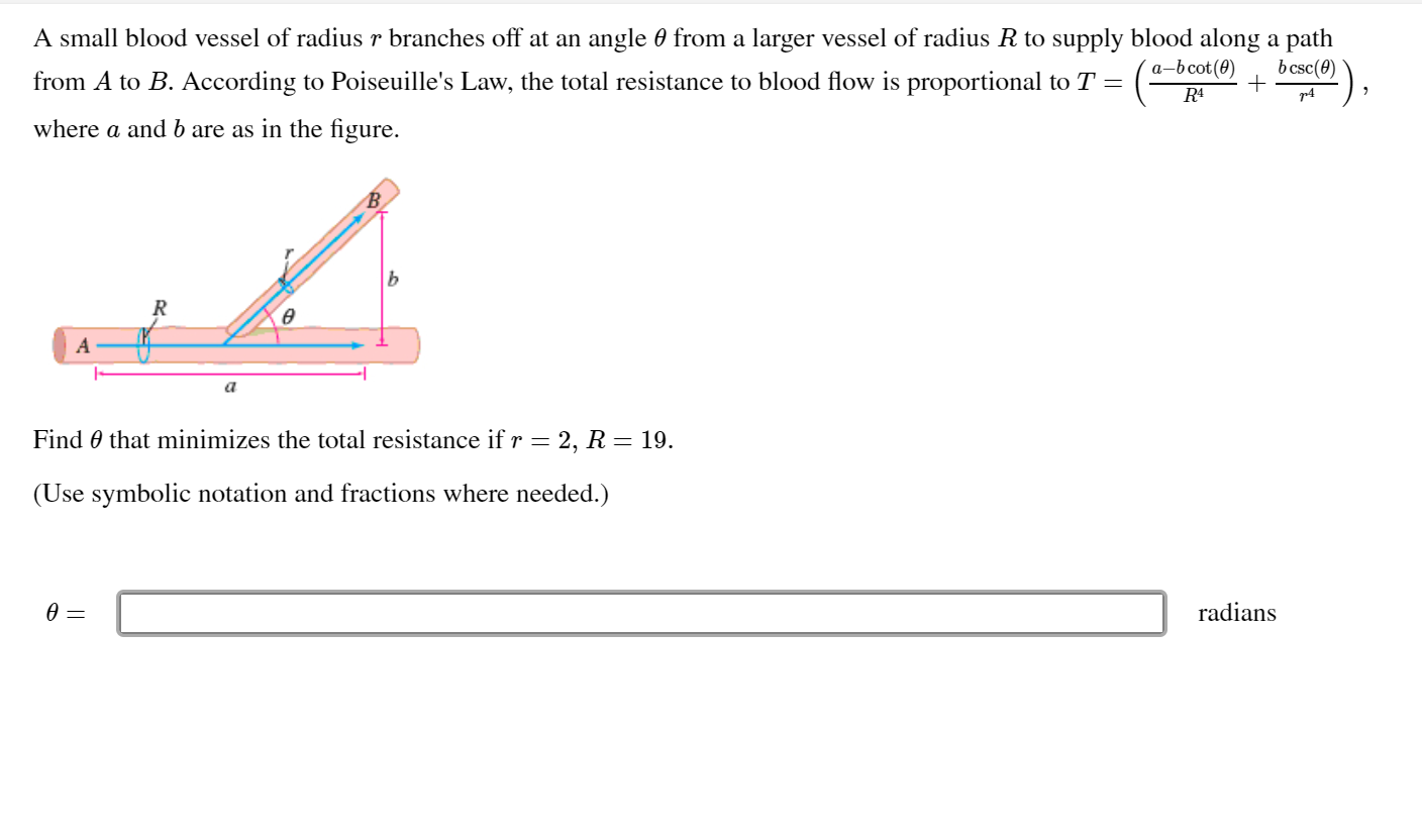 Solved A small blood vessel of radius r branches off at an