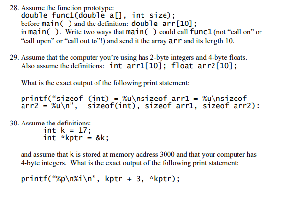 Solved 28. Assume the function prototype: double | Chegg.com