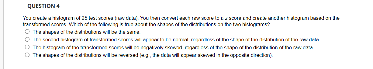 Solved QUESTION 4 You create a histogram of 25 test scores | Chegg.com