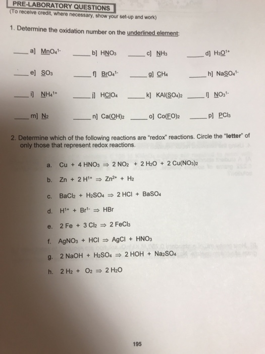 Solved PRE-LABORATORY QUESTIONS (To receive credit, where | Chegg.com