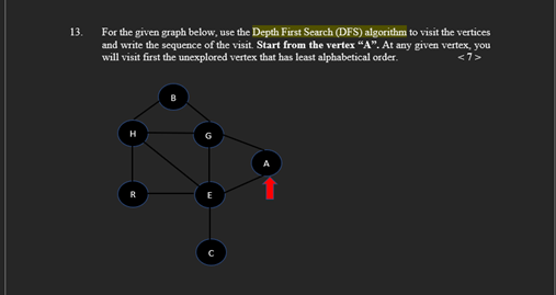 Solved For The Given Graph Below, Use The Depth First Search | Chegg.com