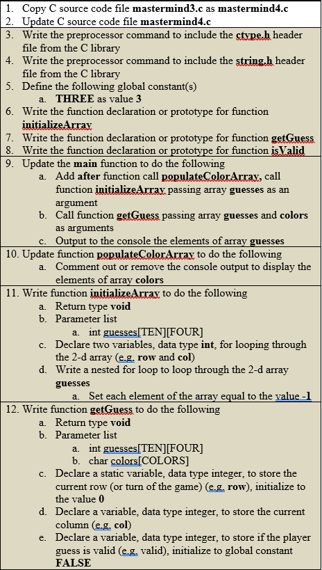 Solved 1. Copy C source code file mastermind3.c as | Chegg.com