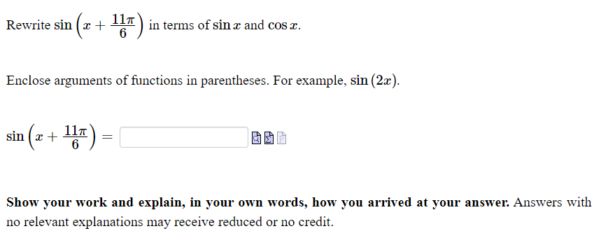 Solved Rewrite sin (2 + 117 6 in terms of sin x and cos x. | Chegg.com