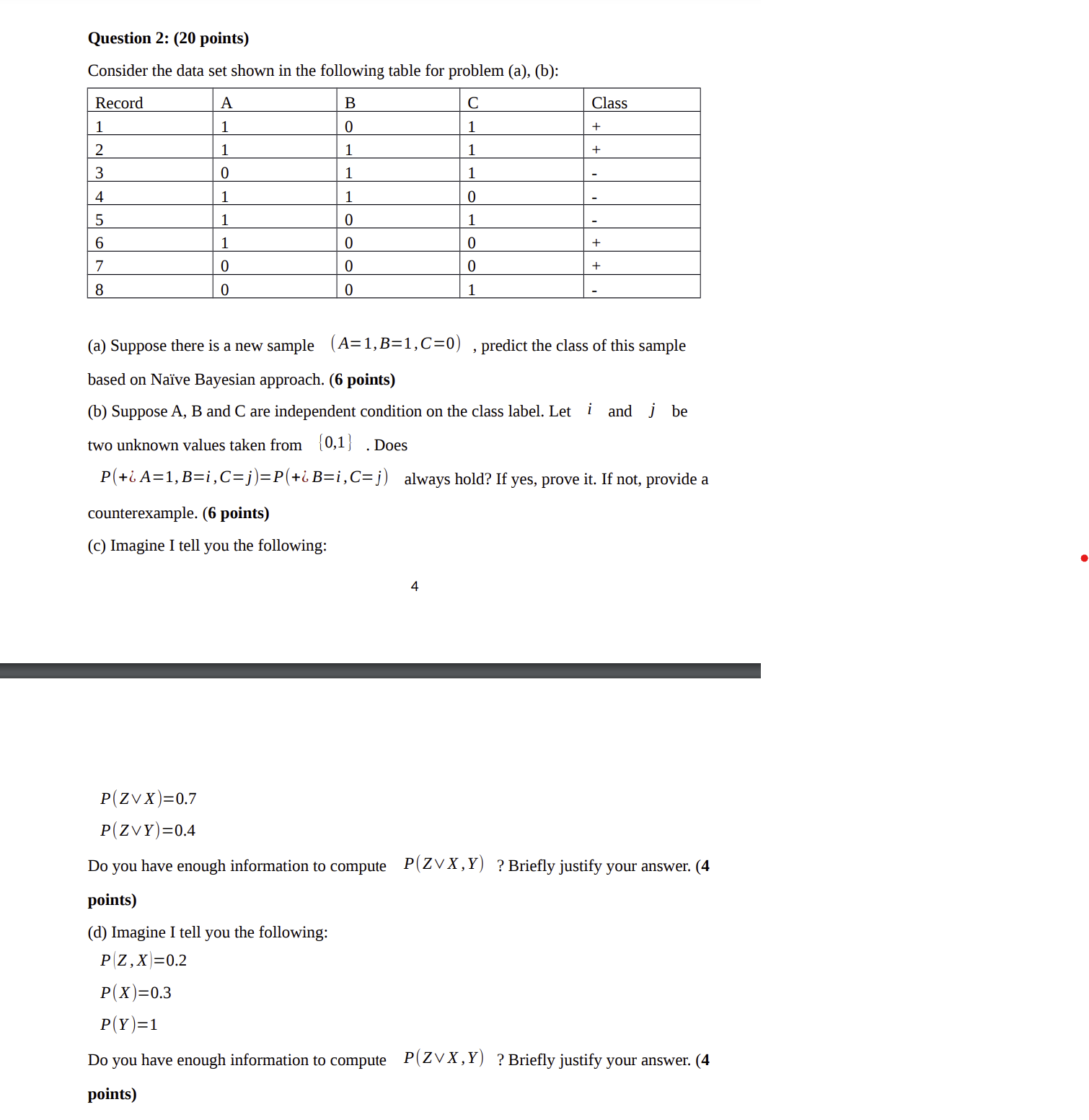 Solved Question 2 20 Points Consider The Data Set Shown 9134