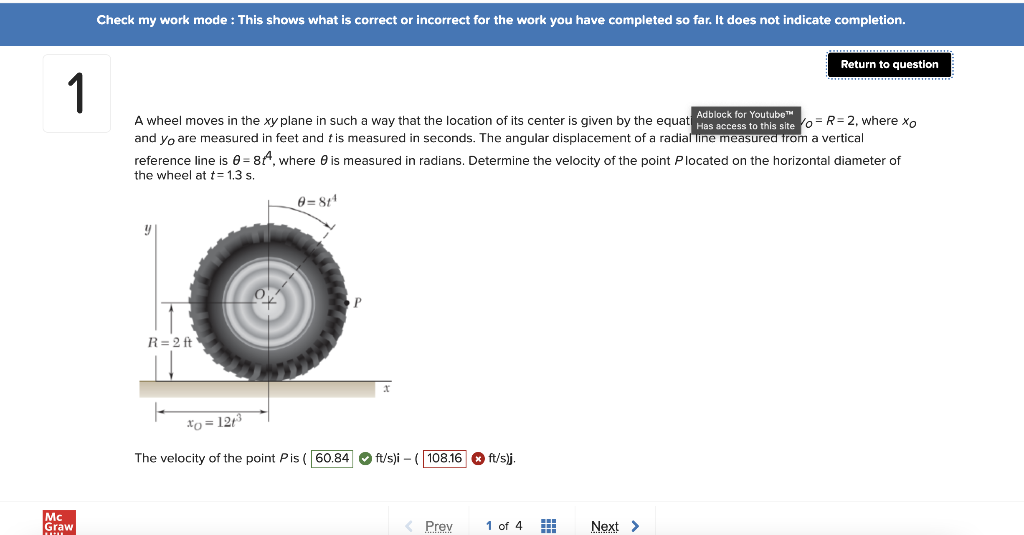 Solved A wheel moves in the xy plane in such a way that the | Chegg.com