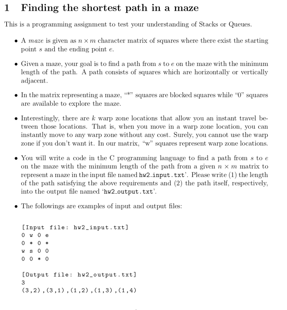 1 Finding the shortest path in a maze This is a | Chegg.com