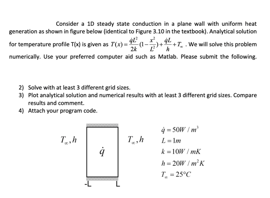 Consider a 1D steady state conduction in a plane wall | Chegg.com