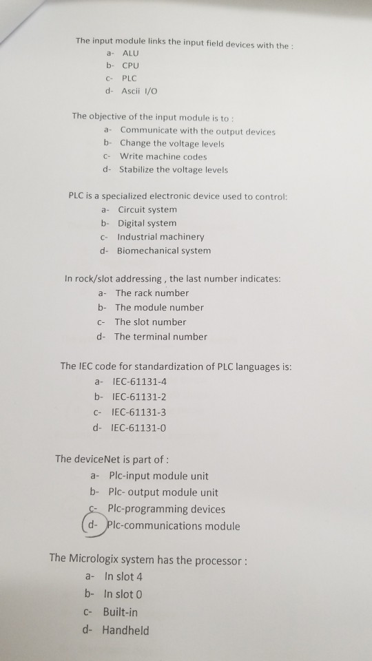 Solved The input module links the input field devices with | Chegg.com