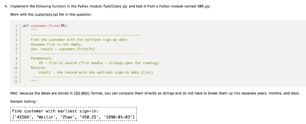 Solved Implement The Following Function In The PyDev Module | Chegg.com