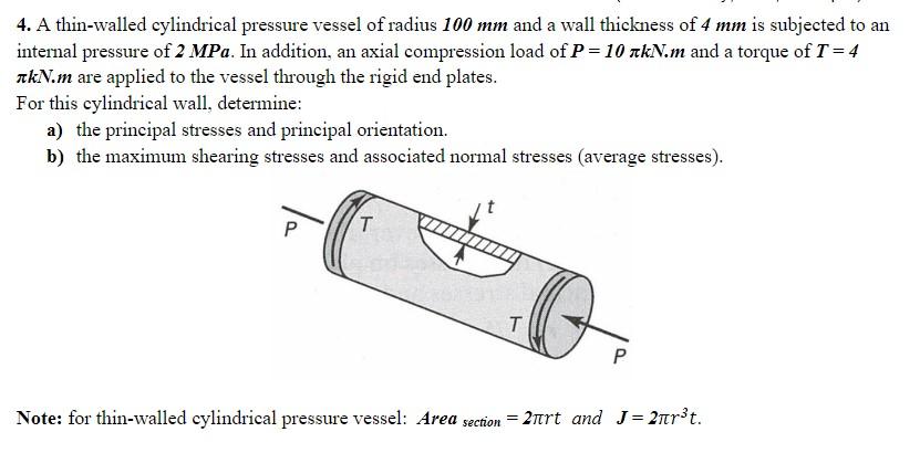 Solved 4. A thin-walled cylindrical pressure vessel of | Chegg.com