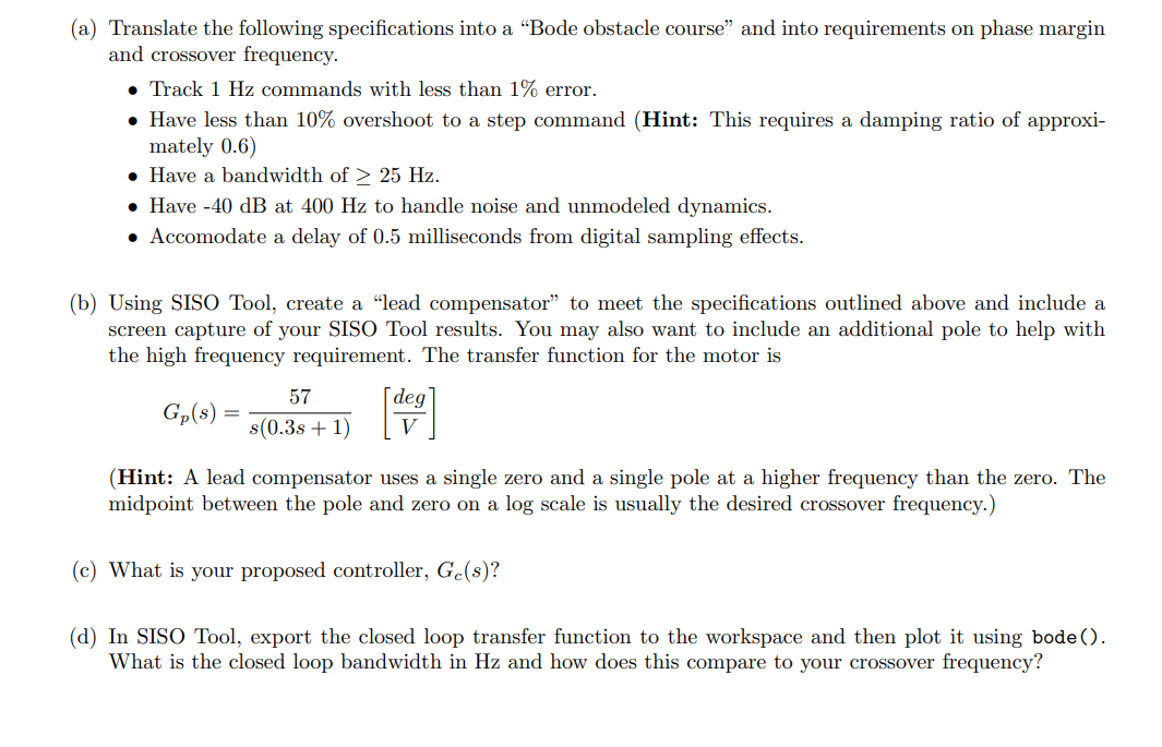 Solved 3. (5 pts) You wish to control the angular position | Chegg.com