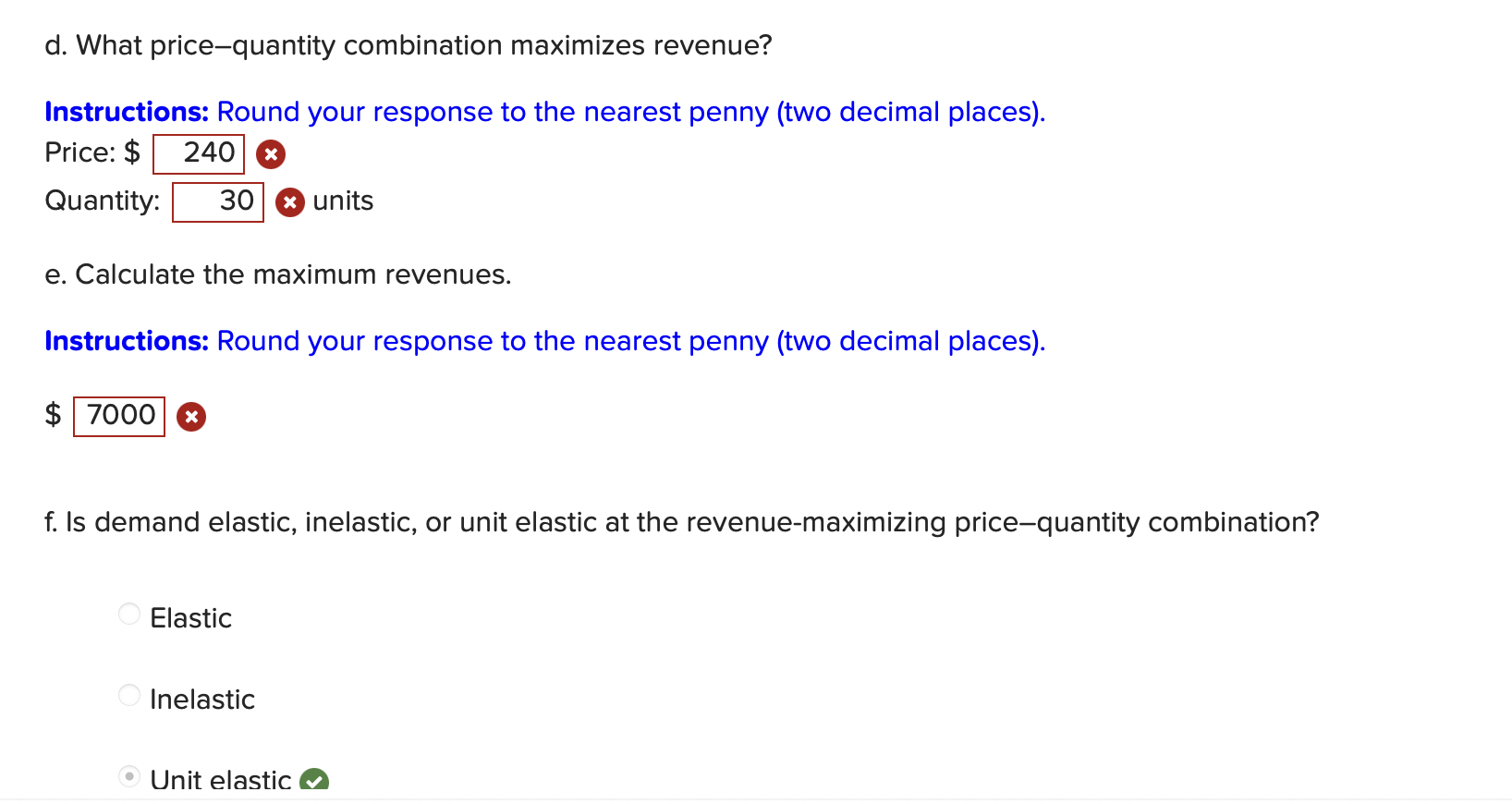 Solved d. What pricequantity combination maximizes revenue?
