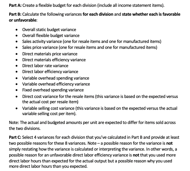 Part A: Create a flexible budget for each division | Chegg.com