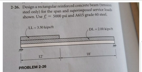 Solved 2-26. Design a rectangular reinforced concrete beam | Chegg.com