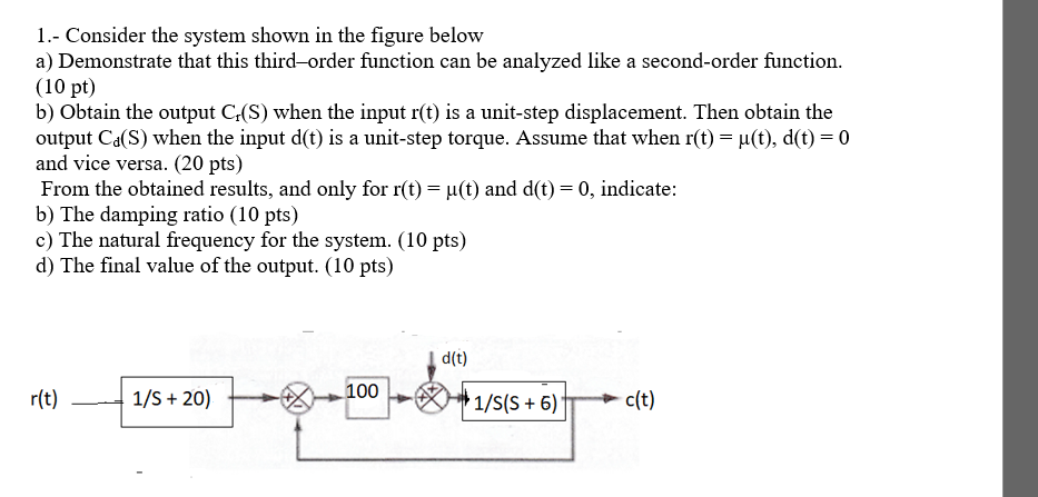Solved 1.- Consider the system shown in the figure below a) | Chegg.com