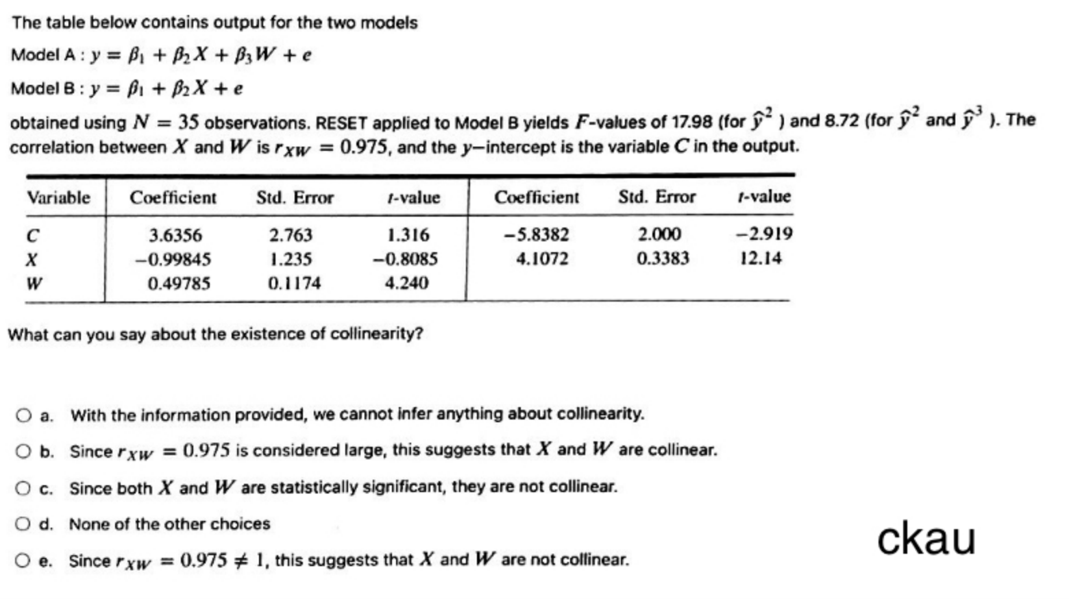 Solved The Table Below Contains Output For The Two Models | Chegg.com