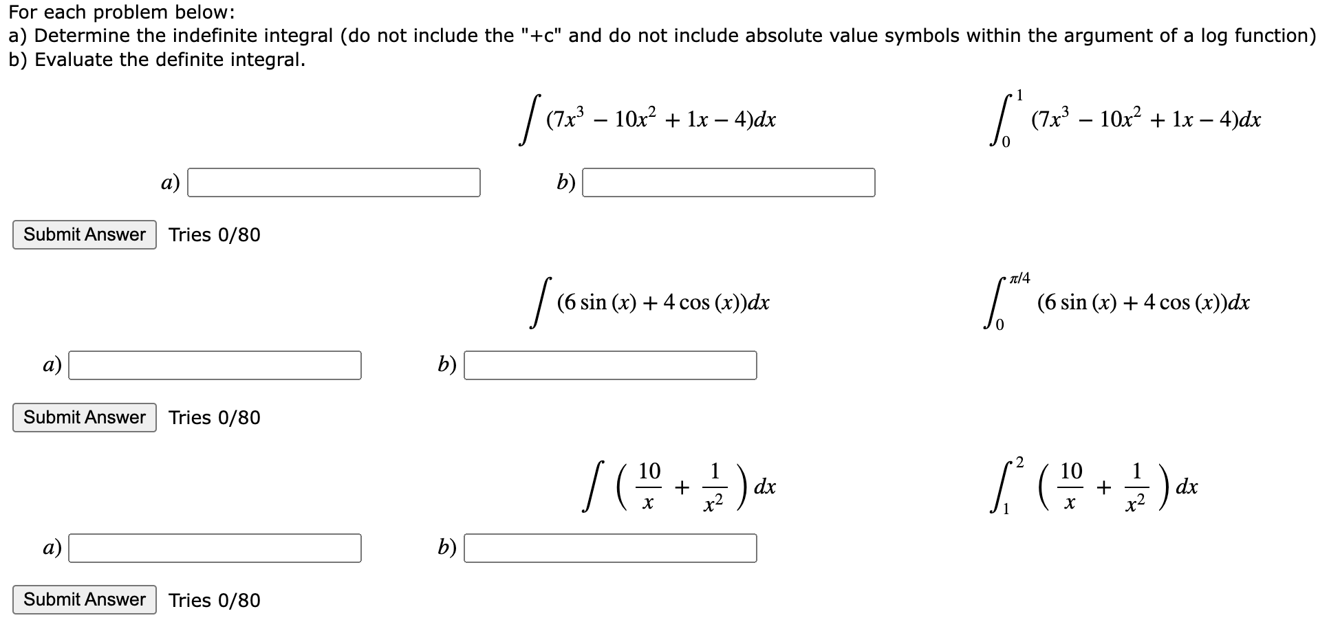 Solved For Each Problem Below: A) Determine The Indefinite | Chegg.com