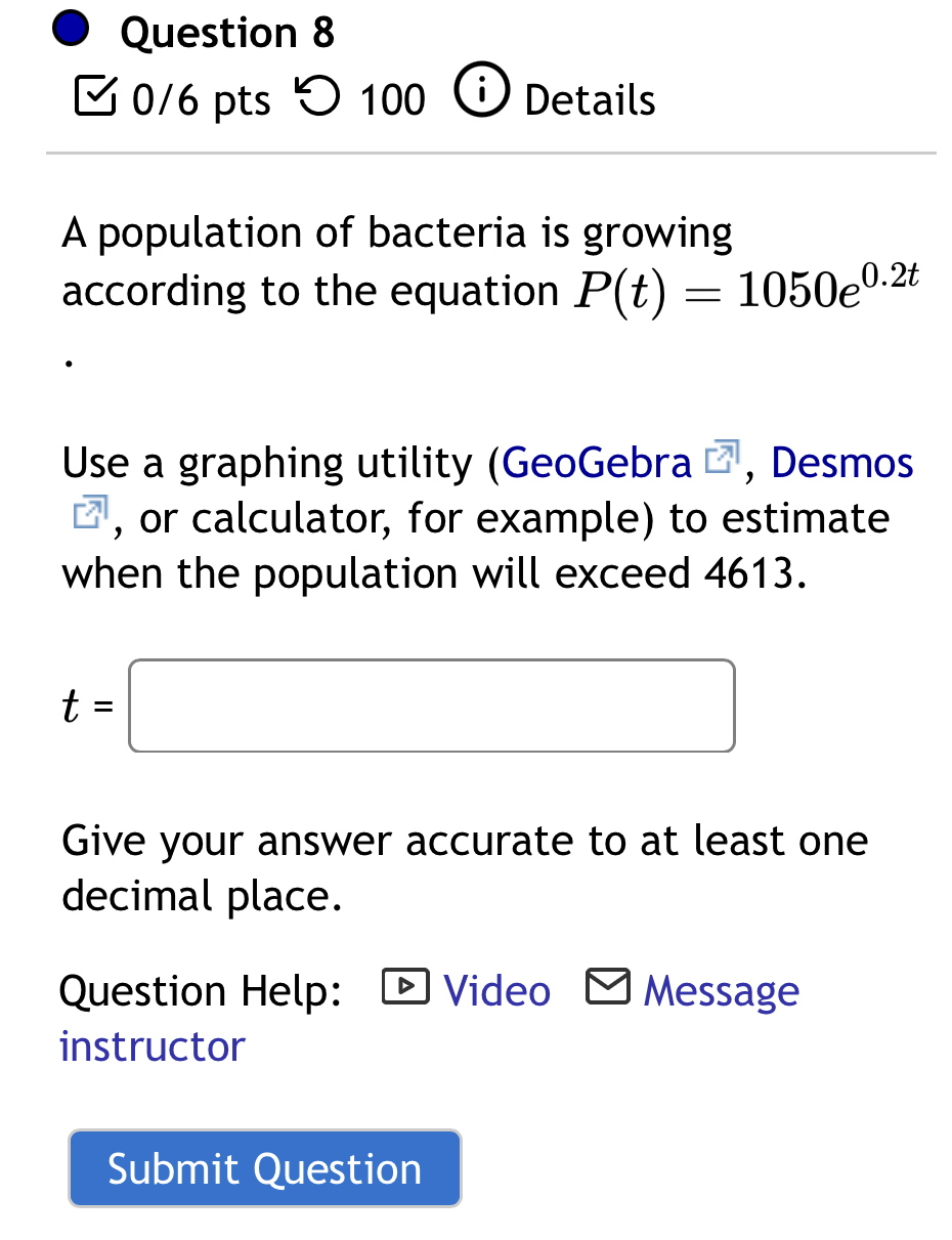 Solved A population of bacteria is growing according to the | Chegg.com