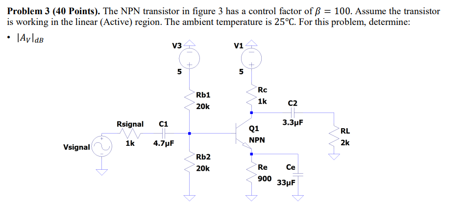 Solved Problem 3 (40 Points). The NPN transistor in figure 3 | Chegg.com