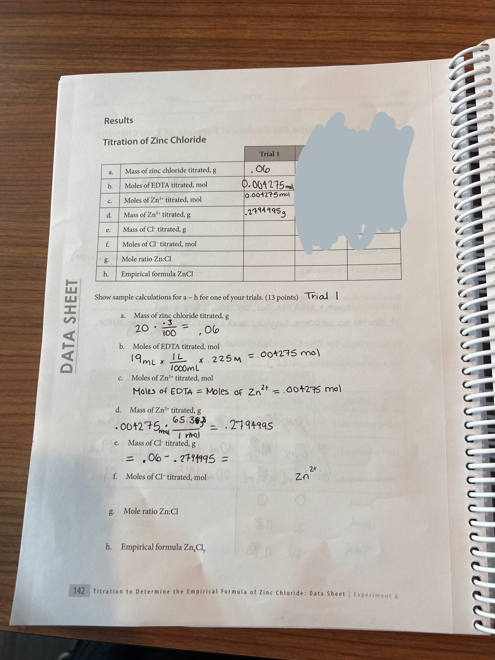 Solved Titration to Determine the Empirical Formula of Zinc