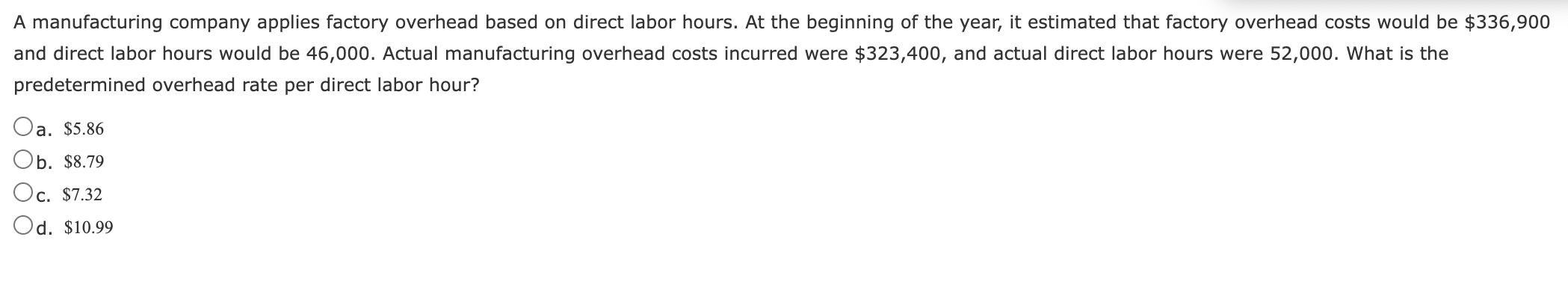 Solved A Manufacturing Company Applies Factory Overhead | Chegg.com