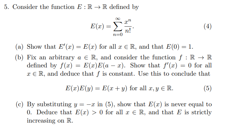 Solved 5 Consider The Function E R R Defined By 2n E 2 Chegg Com
