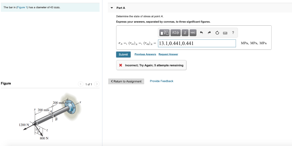 Solved The bar in (Figure 1) has a diameter of 43 mm. Part A | Chegg.com