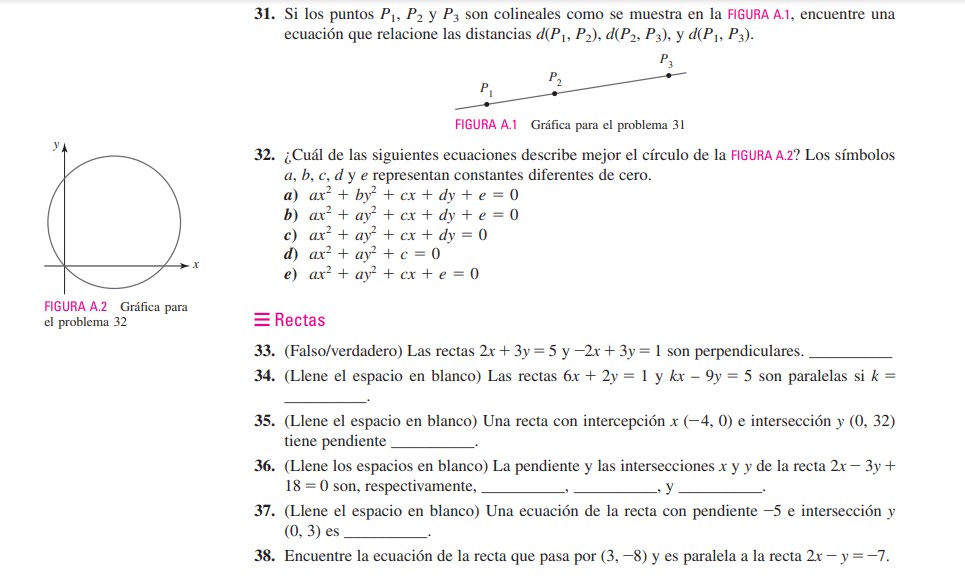 31. Si los puntos \( P_{1}, P_{2} \) y \( P_{3} \) son colineales como se muestra en la FIGURA A.1, encuentre una ecuación qu