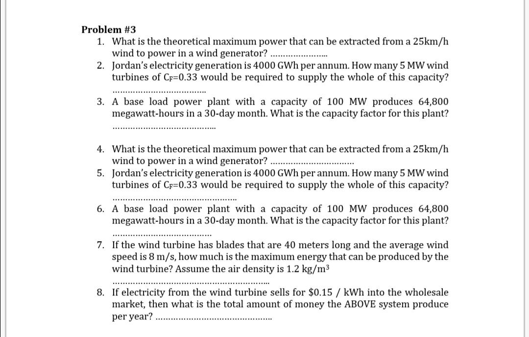 Solved Problem #3 1. What is the theoretical maximum power | Chegg.com