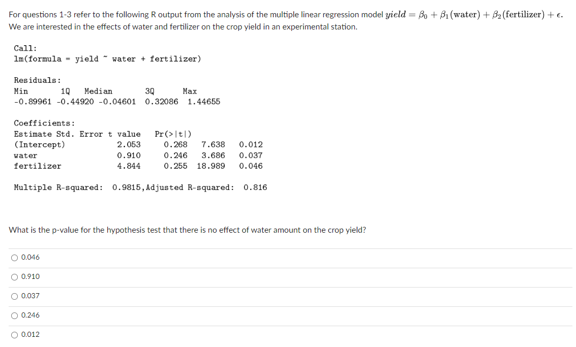 Solved For questions 1-3 refer to the following Routput from | Chegg.com