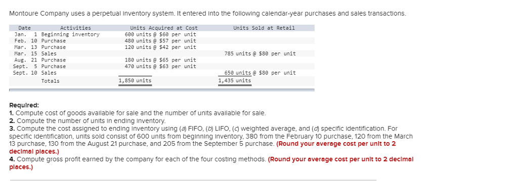 Solved Montoure Company uses a perpetual inventory system Chegg com