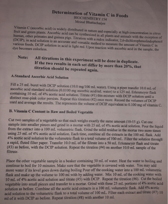 Solved Determination of vitamin c in broccoli lab report.
