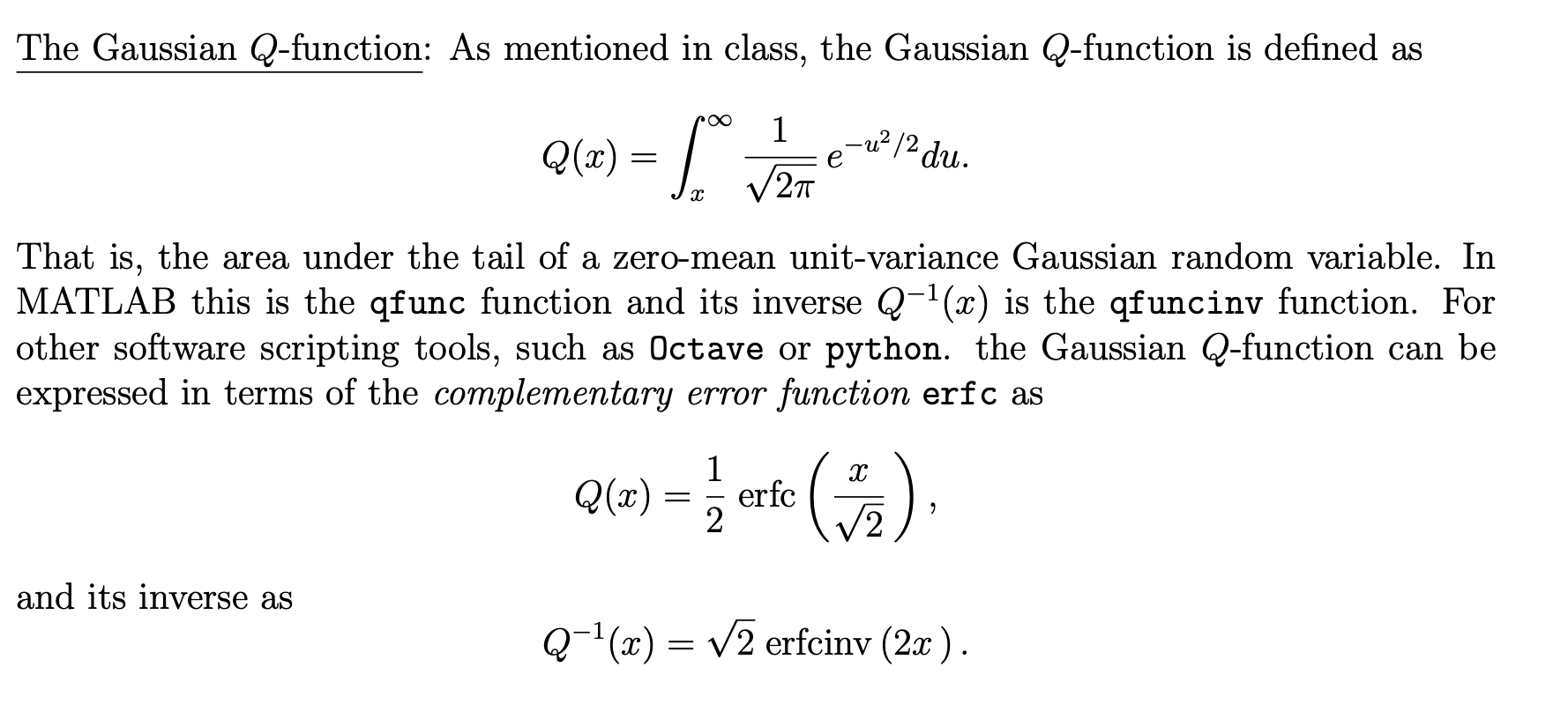 Solved The Gaussian Qfunction As mentioned in class, the