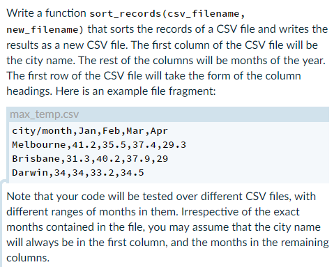 Solved Write a function sort records csv filename Chegg